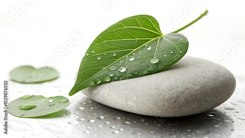 Serene Green Leaf Resting on Smooth Stone Nature's Tranquility