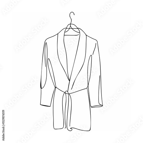 Minimalist line drawing of a cozy bathrobe hanging on a simple clothes hanger