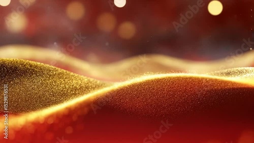 Red and Gold Glitter Waves: A Festive Abstract Background