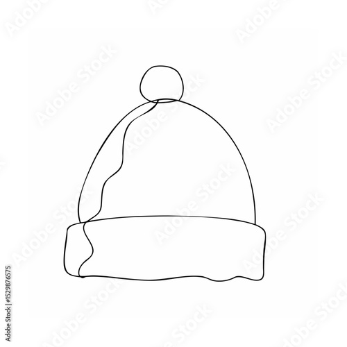 Simple outline drawing of a winter hat with a pom pom for holiday greetings