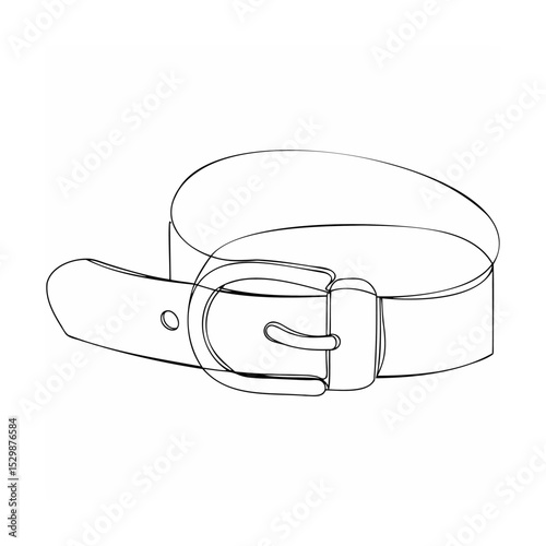 Line art illustration of a detailed leather belt and classic buckle for fashion design
