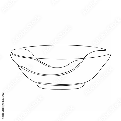 Minimalist continuous line drawing of a modern empty bowl on a white background
