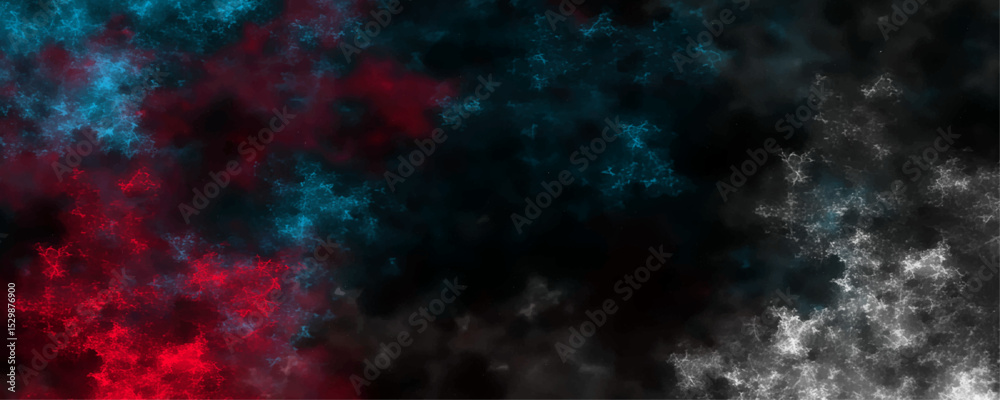 Obraz premium Deep blue, gray and red amazing cosmic space background pattern design. Abstract fractal art background. Magic color galaxy. Infinite universe and starry night. 