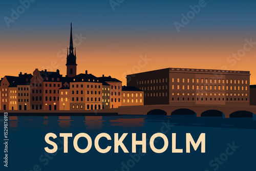 Gamla Stan and Royal Palace Stockholm at Dusk.eps