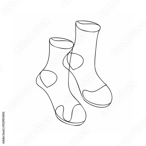 Minimalist linear drawing of two cozy socks in a simple modern continuous line art style