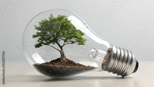Green Energy Concept Small Tree Growing Inside Light Bulb