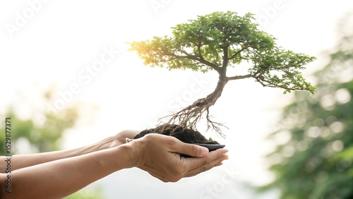 Protecting Our Planet Hands Gently Holding a Miniature Tree