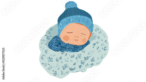 Newborn Baby Boy Vector Isolated Illustration - Cute Infant Portrait Design