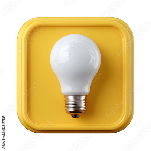 3d lightbulb on yellow square tray isolated on transparent background