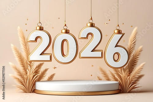 Elegant new year 2026 decoration with numbers and podium celebration design
