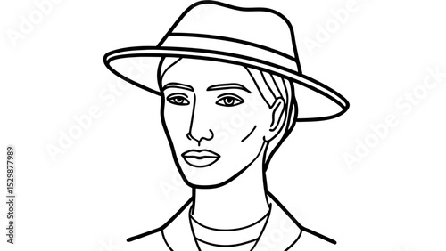 Chic man wearing a hat illustration, line art design, fashion and modern style concept  