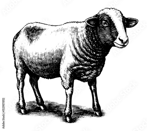 Sheep, Black and White vector illustration