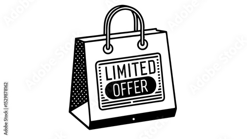 Limited offer shopping bag illustration, line art design, retail marketing and promotion concept