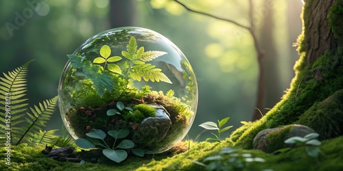 Glass Globe Terrarium with Lush Green Foliage and Moss A Miniature Ecosystem