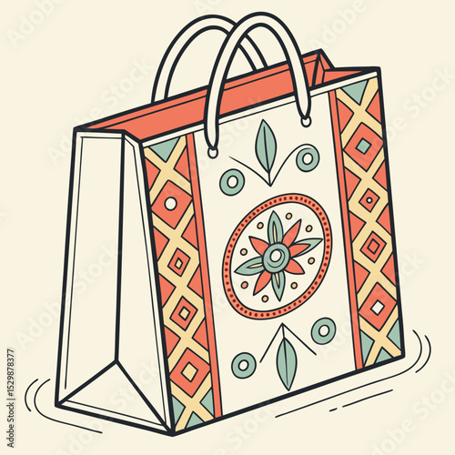 Decorative shopping bag illustration, colorful design, retail and fashion concept