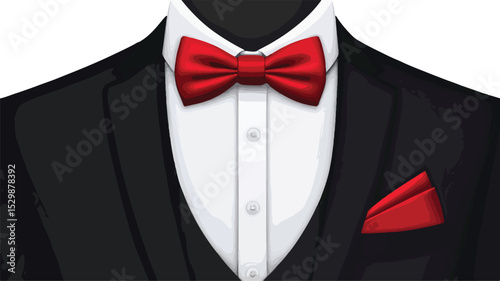 Elegant Red Neck Bow Tie Vector Illustration Isolated on White Background