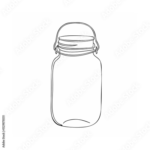 Simple minimalist line drawing of a classic mason jar with handle and lid illustration