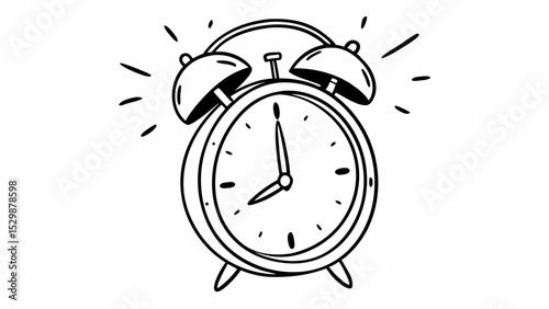 Vintage alarm clock illustration, line art design, time management and waking up theme