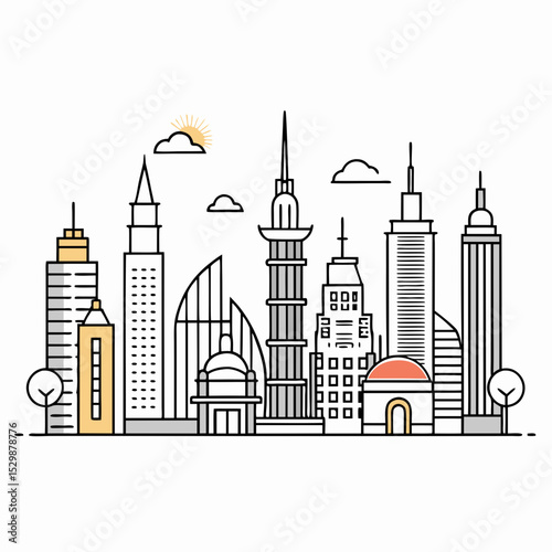 World Cities Landmark Skyline Vector Illustration on White Background