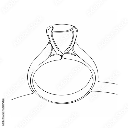 Elegant outline illustration of a diamond engagement ring on a white background