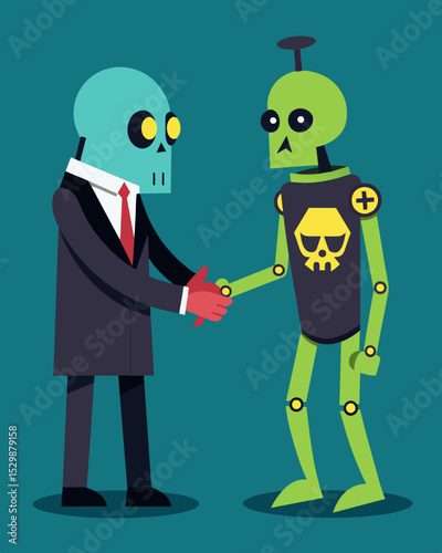 The handshake seems almost robotic lacking any genuine warmth or emotion a clear sign of the toxic relationship it represents.. Vector illustration