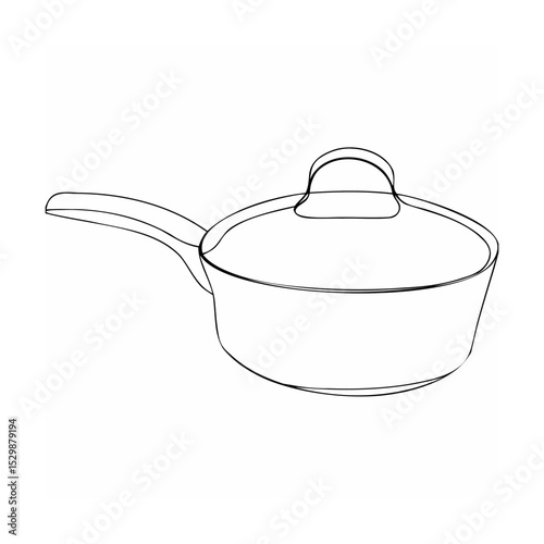 Minimalist line art illustration of a covered frying pan for culinary and kitchen designs