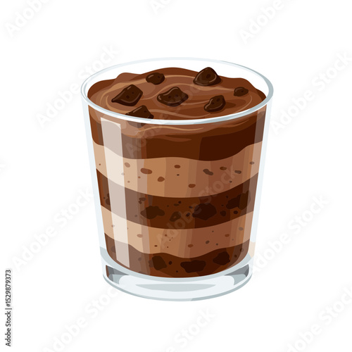 Illustration of Layered chocolate pavê dessert in a clear glass cup