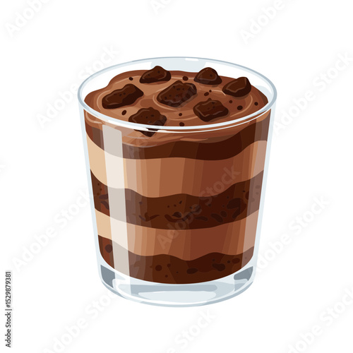 Illustration of Layered chocolate pavê dessert in a clear glass cup