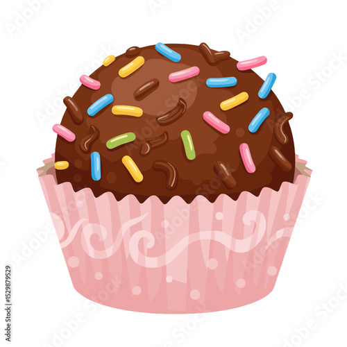 Illustration of brazilian chocolate truffle (brigadeiro) covered in sprinkles or chocolate flakes