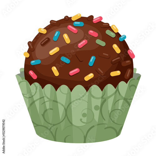 Illustration of brazilian chocolate truffle (brigadeiro) covered in sprinkles or chocolate flakes