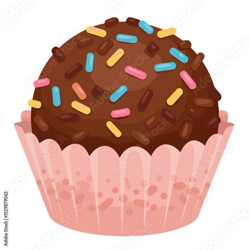 Illustration of brazilian chocolate truffle (brigadeiro) covered in sprinkles or chocolate flakes