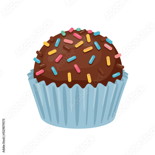 Illustration of brazilian chocolate truffle (brigadeiro) covered in sprinkles or chocolate flakes