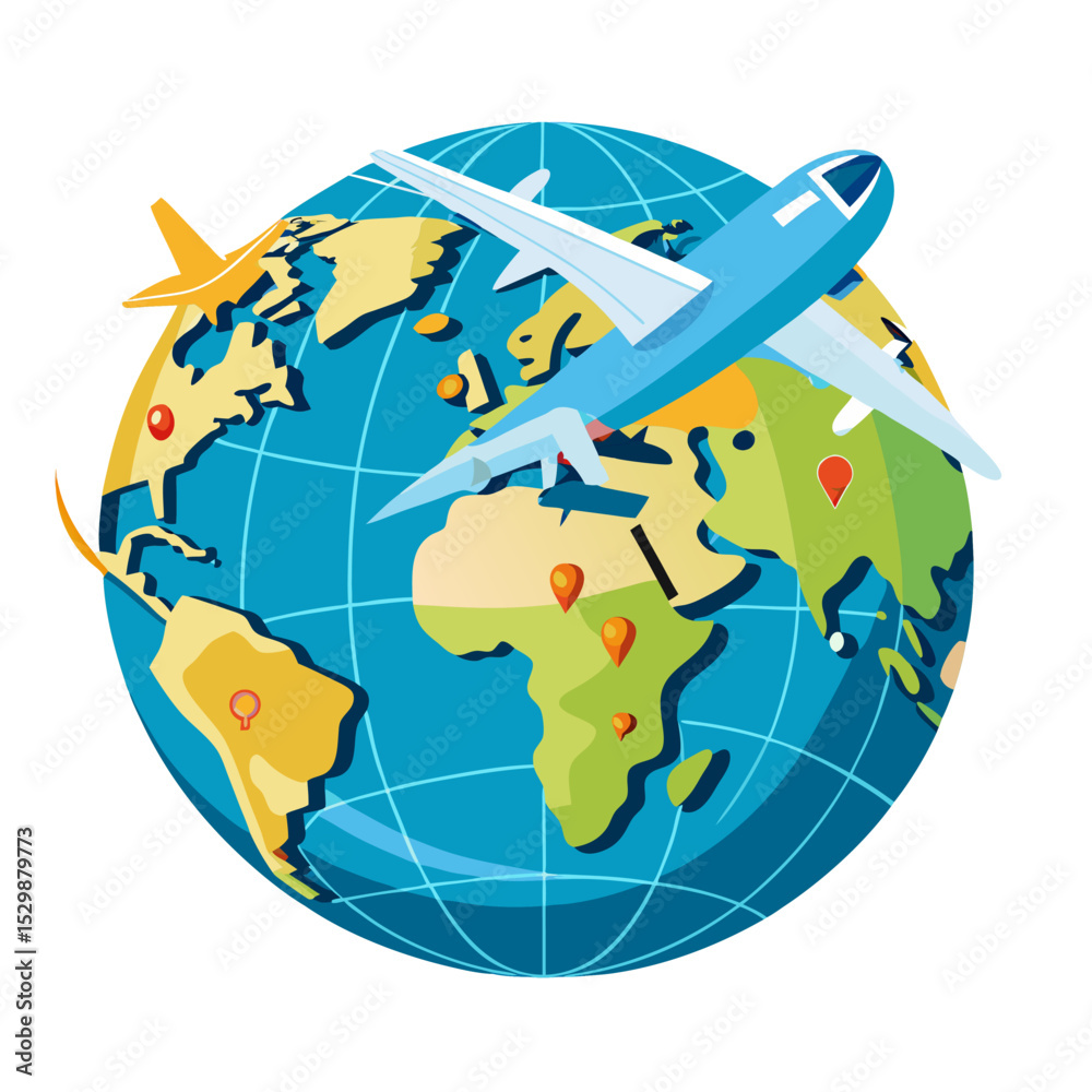 Fototapeta premium Airplane flying over world map