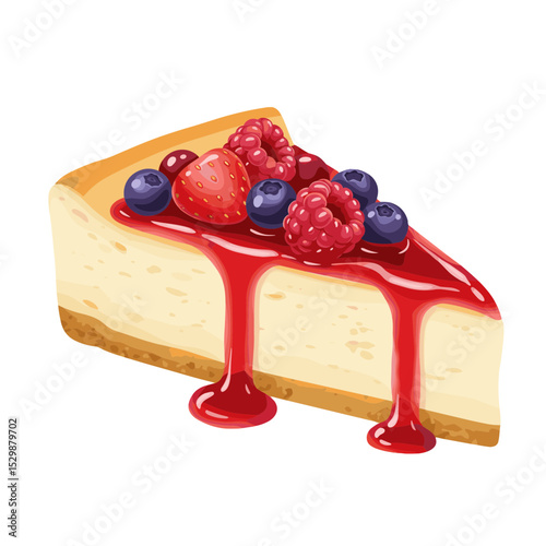 Illustration of Piece of cheesecake with red fruit sauce