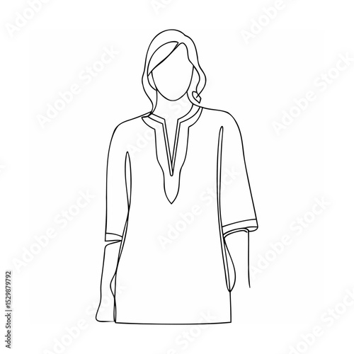 Elegant minimalist line drawing illustration of a woman wearing simple modern clothes
