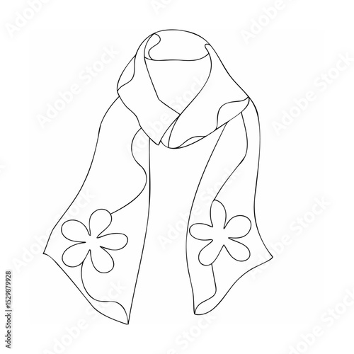 Elegant floral scarf outline illustration depicting fashion and femininity in simple linear design