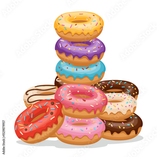 Illustration of colorful donuts with frosting and sprinkles