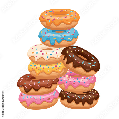 Illustration of colorful donuts with frosting and sprinkles