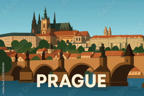 Prague Castle from Charles Bridge at Sunrise.eps
