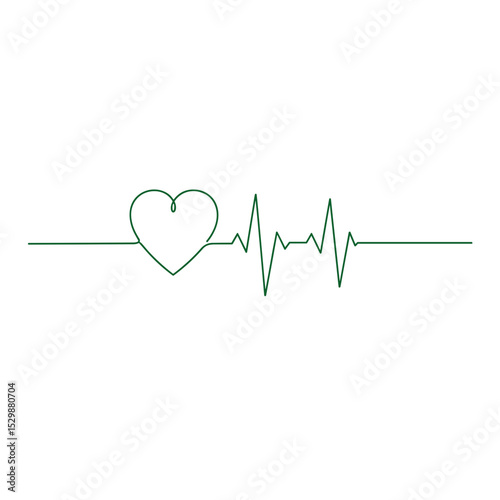 Heartbeat line with heart symbol in minimalist green design  
