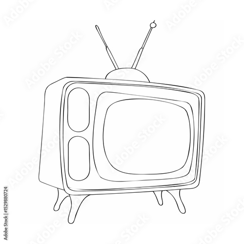 Vector illustration of a classic retro television with antennas black and white outline