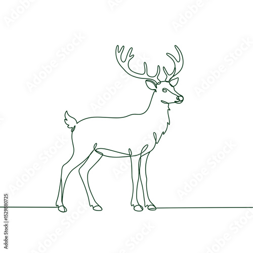 Single line drawing of a deer standing on a white background  