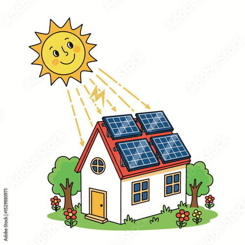 Cute Solar Energy House Illustration
