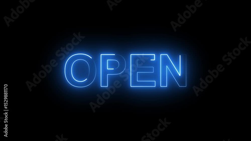 open neon text animation, on black screen 4k video.