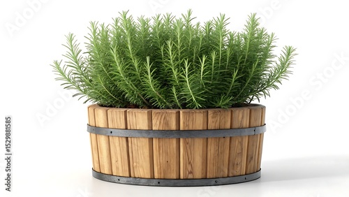 Lush Green Artificial Rosemary Plant in Wooden Planter