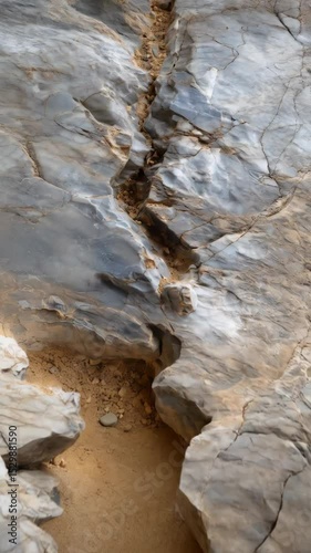 Wallpaper Mural Close-up of gray and white marble stone with cracks filled with sand and pebbles, abstract natural background of a rock formation Torontodigital.ca