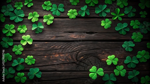 Vibrant Green Shamrocks on Dark Wooden Background A High-Resolution Image