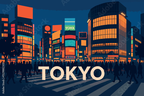 Shibuya Crossing Neon Lights Japan.eps