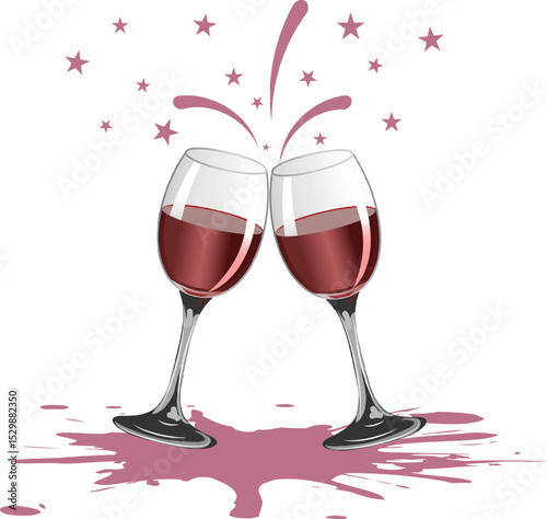 Two glasses of wine and splashes.Vector illustration with glasses of wine and splashes on transparent background.