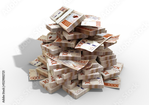 Big pile of  Swedish Krona notes. A lot of money isolated on transparent background. 3d rendering of bundles of cash